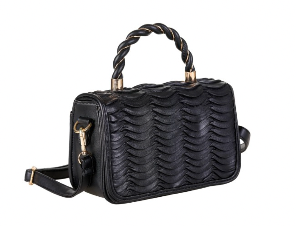 Handtasche „Élan“ – Pierre Cardin Hardbag mit Steppmuster & geflochtenem Tragegriff (Eco-Leder)