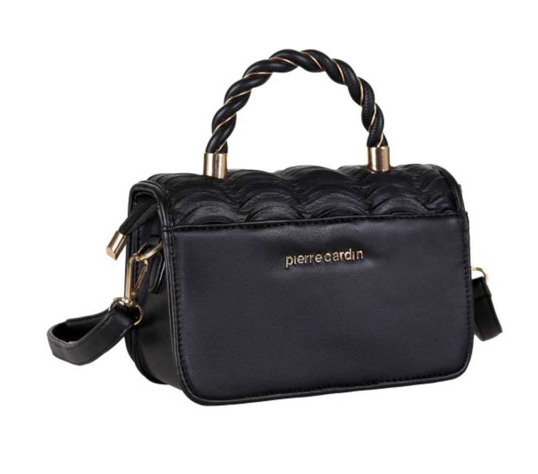 Handtasche „Élan“ – Pierre Cardin Hardbag mit Steppmuster & geflochtenem Tragegriff (Eco-Leder)