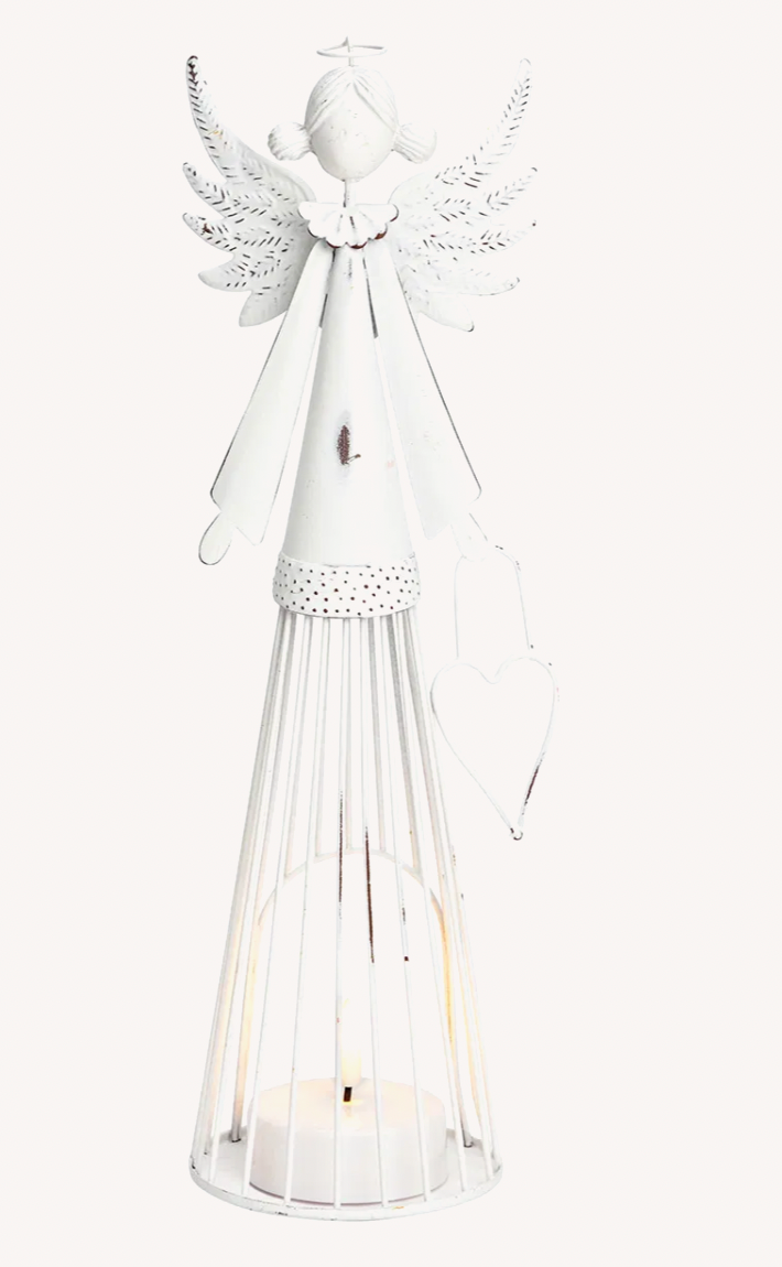 Engel Windlicht „Angel Light“ – weiß, Metall, H 33 cm