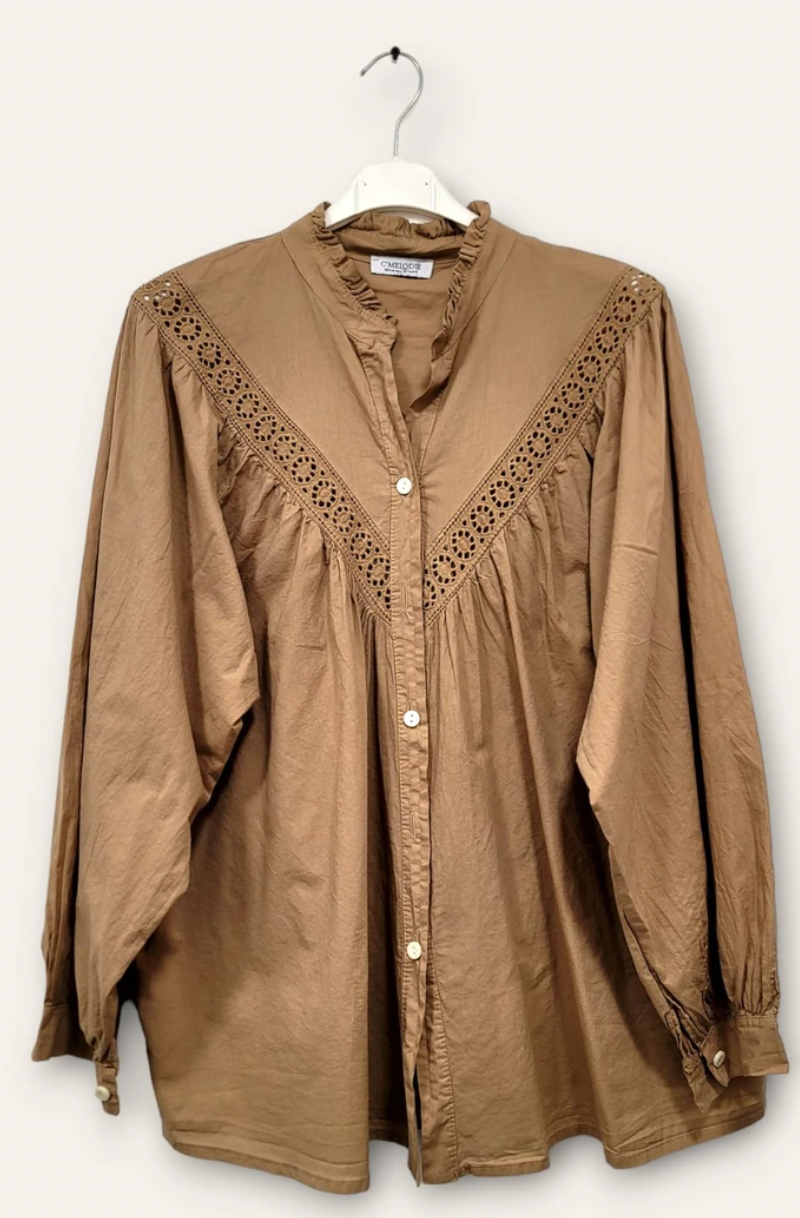 Bluse „Josephine“ – Vintage-inspirierte Baumwollbluse mit Spitzenbesatz
