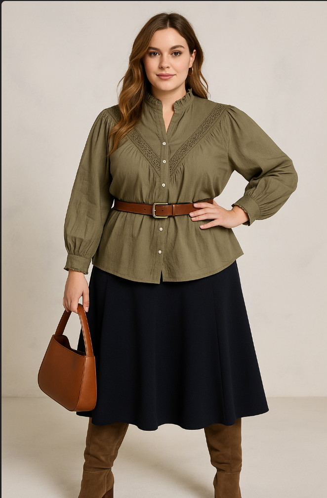 Bluse „Josephine“ – Vintage-inspirierte Baumwollbluse mit Spitzenbesatz