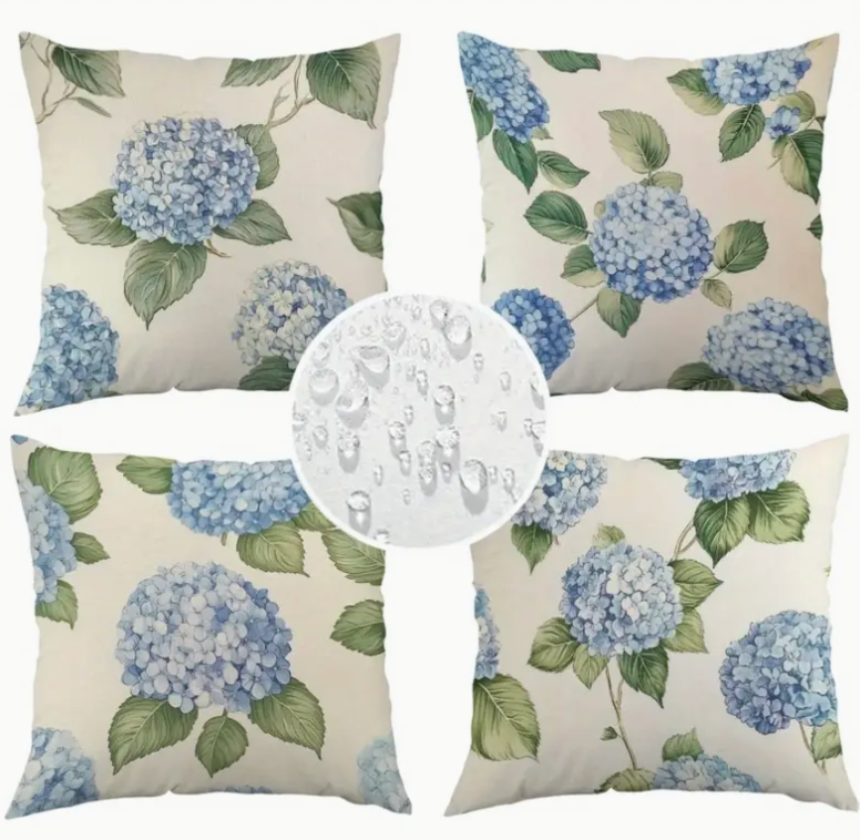 Kissen „Hortensientraum“ – Wasserabweisendes Kissen mit Blumenprint