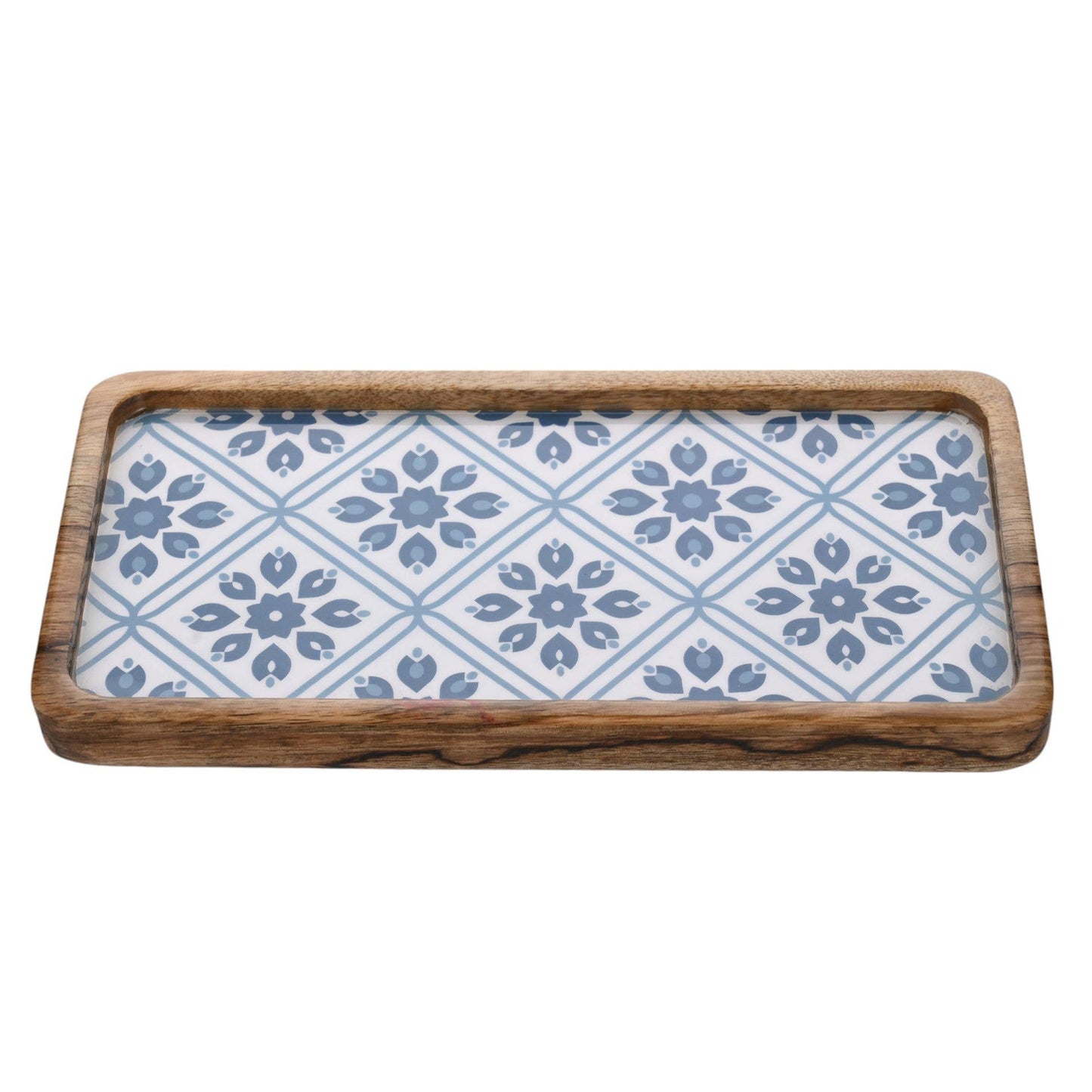 Country Living Mango-Holz Serviertablett 30 cm - Blaue Blumen
