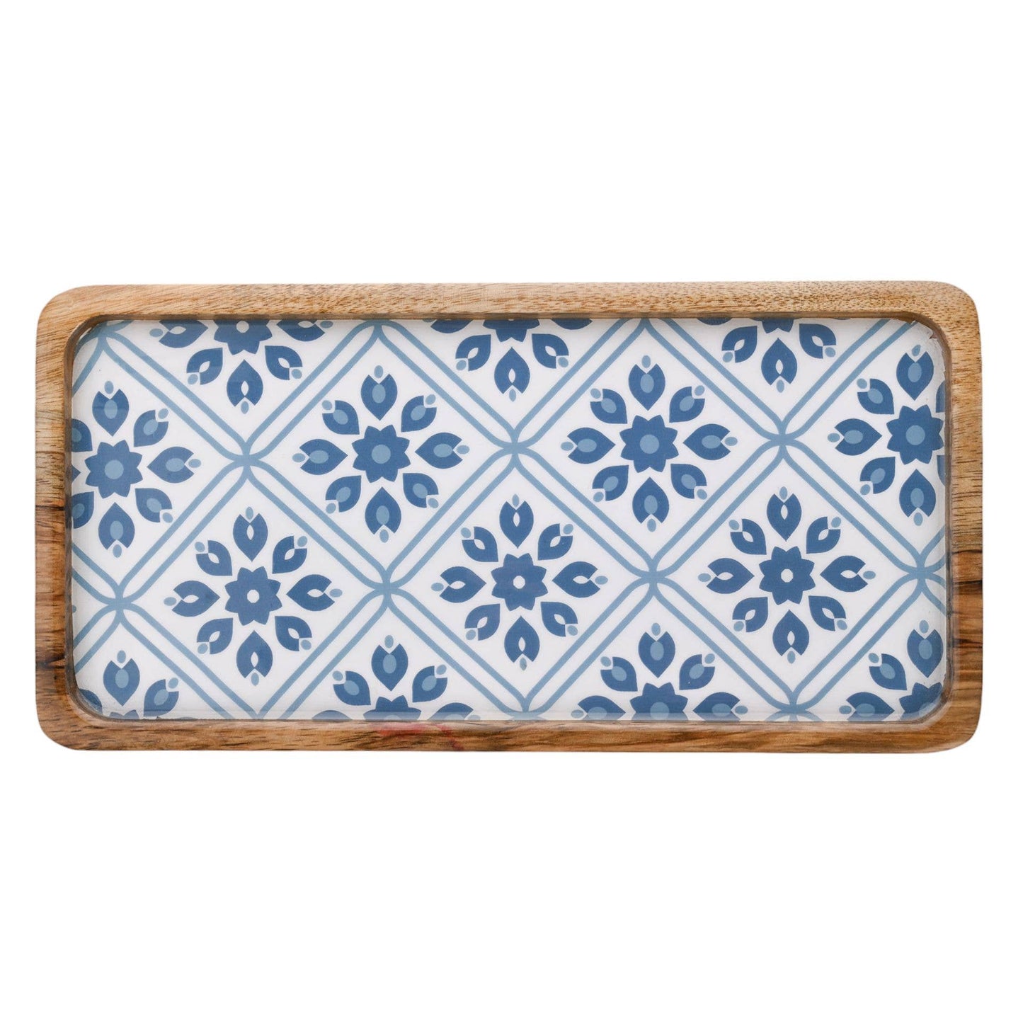 Country Living Mango-Holz Serviertablett 30 cm - Blaue Blumen