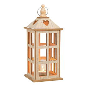 Lantern, tealight holder made of wood, glass natural (W/H/D) 13x32x13cm