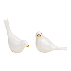 Oiseau en porcelaine blanche 2-fois, (L/H/P) 9x11x5cm