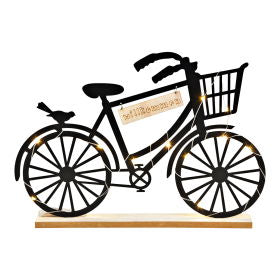 Bicycle stand, on MDF base, Welcome, with LED lights made of metal black (W/H/D) 35x24x4cm
