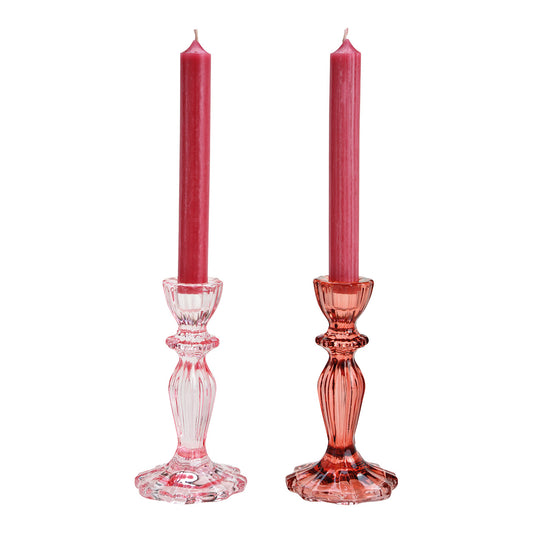 Glass candle holder pink/rose 2-fold, (W/H/D) 8x15x8cm