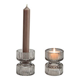 Tealights, candle holder dual function made of glass gray (W/H/D) 6x8x6cm