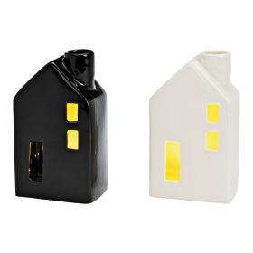 Bougeoir maison avec lumière fonctionnement à piles 3xLR44 non incluses en porcelaine blanc, noir 2 fois, (L/H/P) 8x14x6cm