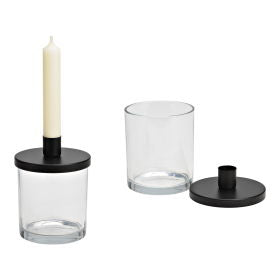 Candle holder made of glass, metal transparent, black (W/H/D) 10x13x10cm