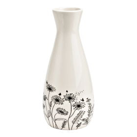 Vase avec décor de prairie fleurie en céramique noir, blanc (L/H/P) 7x16x7cm uniquement pour fleurs séchées