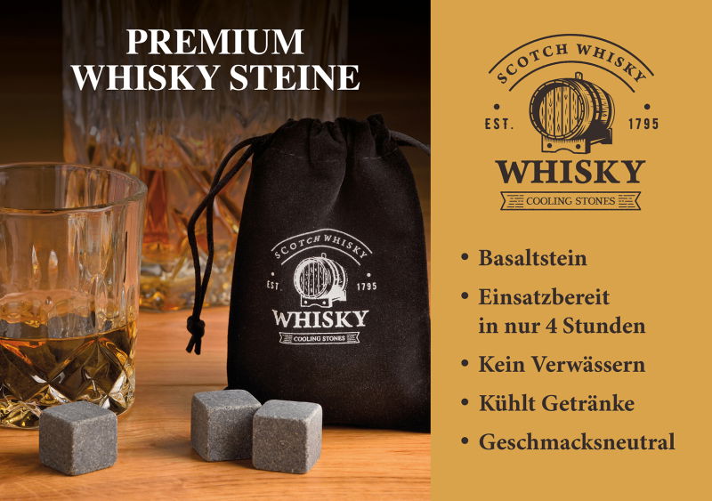 🥃 Premium Whisky Stones Geschenkset - Luxus Basalt Eiswürfel in edler Holzbox