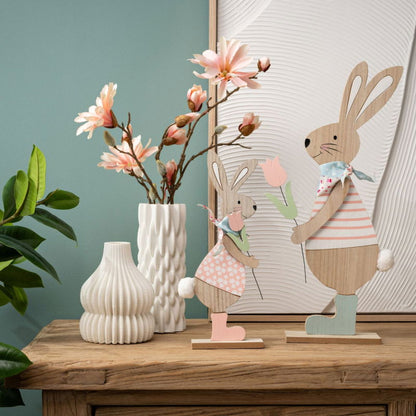 🐰 Lapin décoratif XL enchanteur rose - support en bois fait main