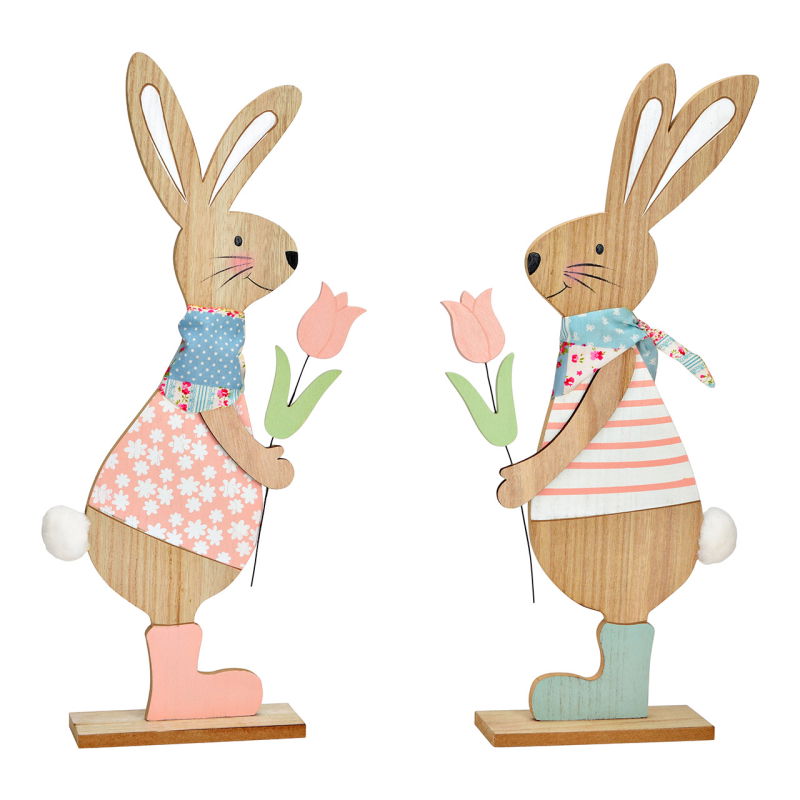 🐰 Enchanting XL decorative rabbit pink - handmade wooden stand