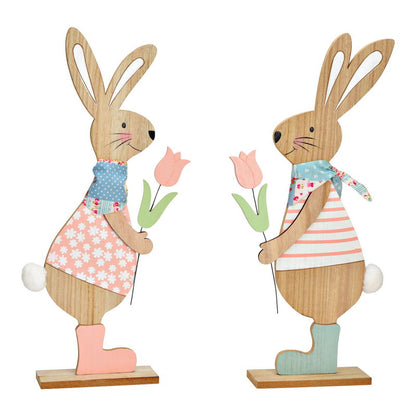 🐰 Lapin décoratif XL enchanteur rose - support en bois fait main