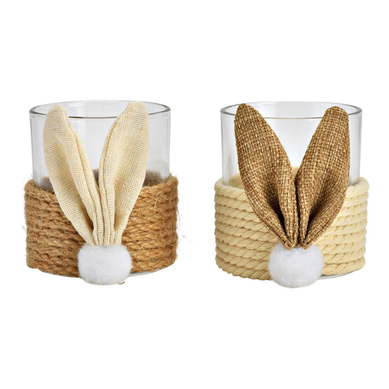 🕯️ Rustic rabbit lantern - jute &amp; glass decoration set