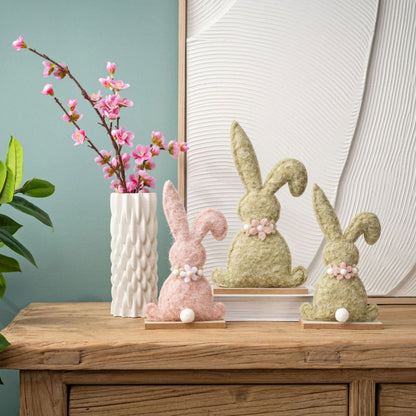 🌺 Duo de supports Spring Bunny - Décoration textile et bois