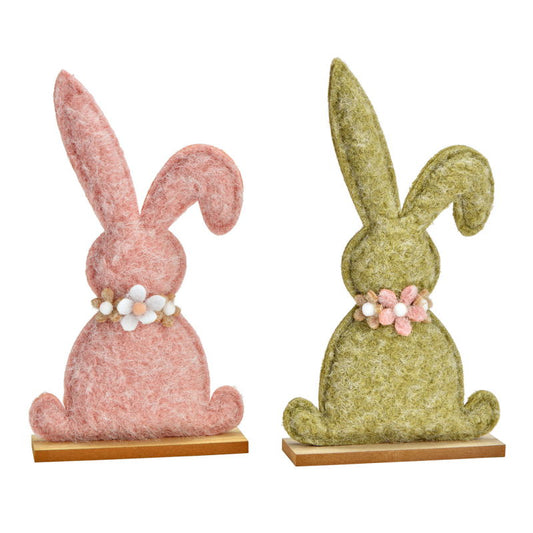 🌺 Spring Bunny Stand Duo - Textile &amp; Wood Decoration