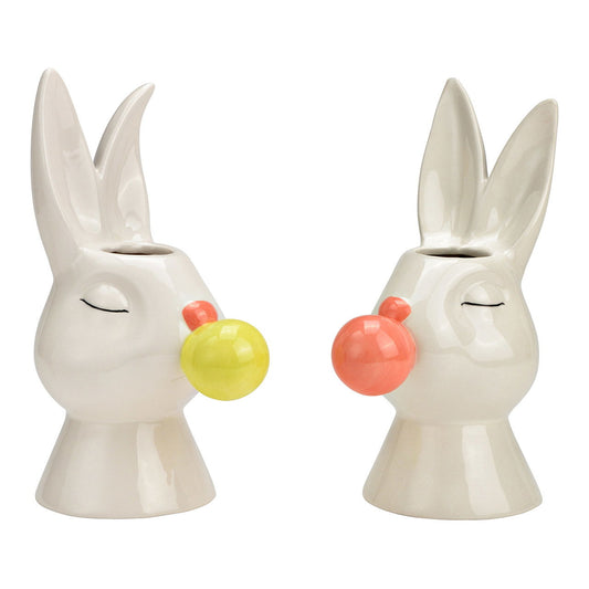 Vase lapin avec bubble gum en céramique, 2 fois assorti