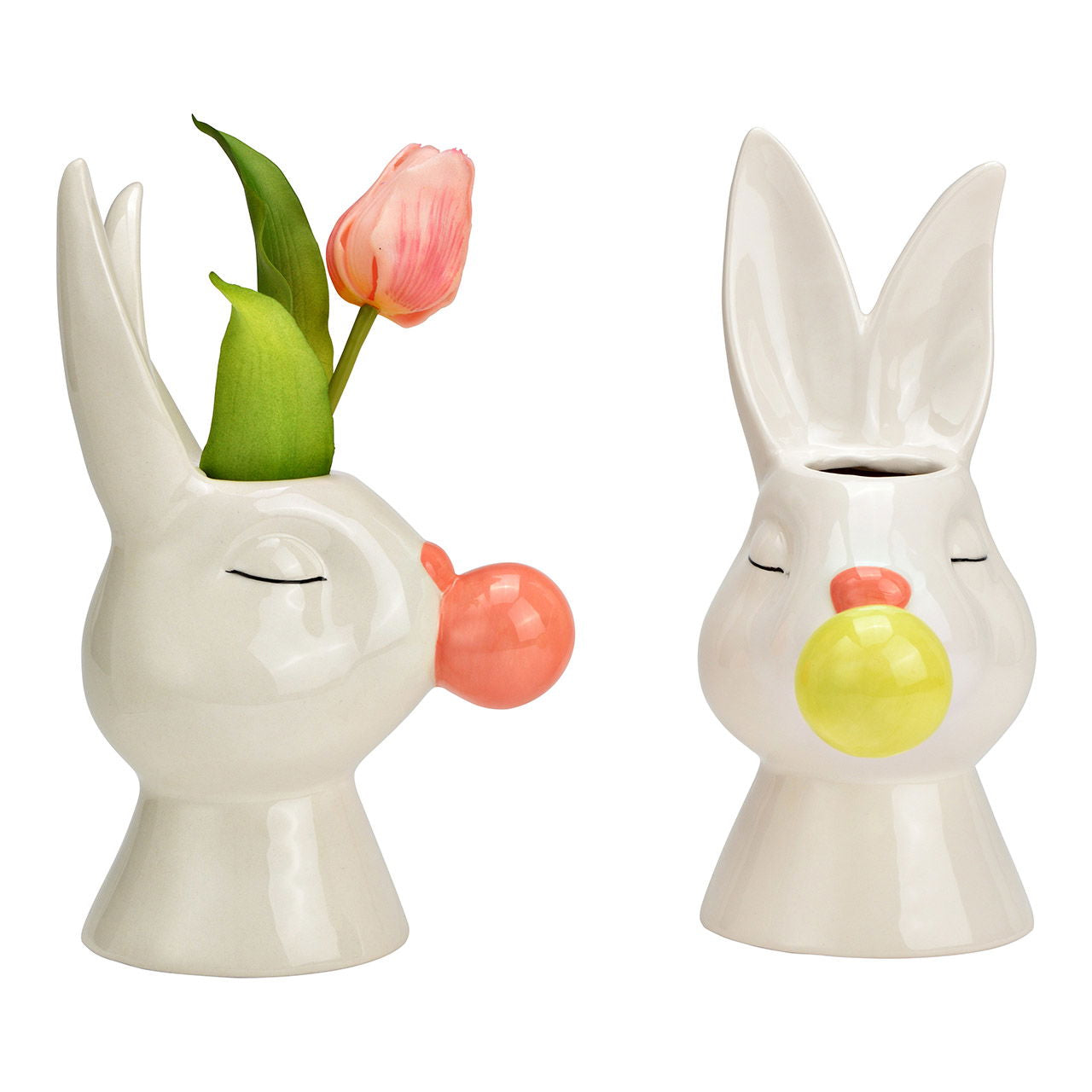 Vase lapin avec bubble gum en céramique, 2 fois assorti