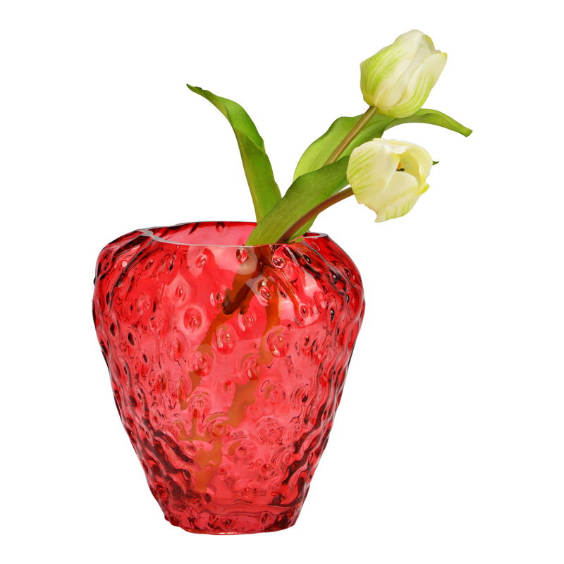 Verspielte Erdbeervase aus Glas