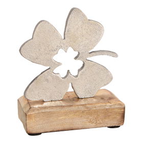 Stand cloverleaf made of metal on mango wood base silver, brown (W/H/D) 10x13x5cm