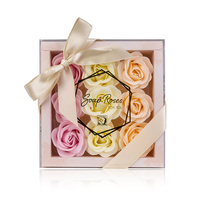 Roses de bain, dans un coffret cadeau 9 x 4 g, roses de savon / fleurs de bain