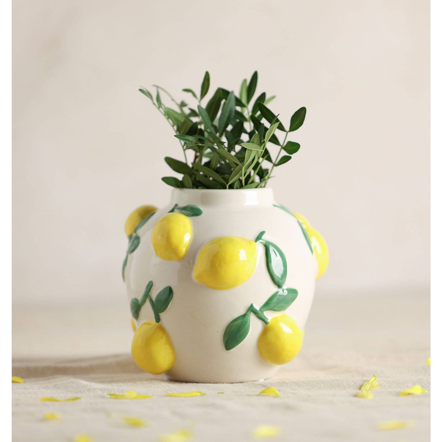Hestia 12cm Weiße Vase mit Zitronen