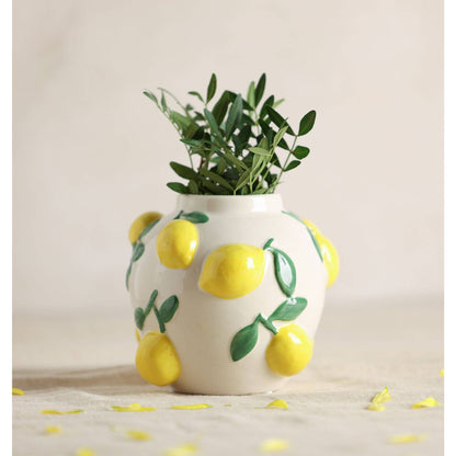 Hestia 12cm Weiße Vase mit Zitronen