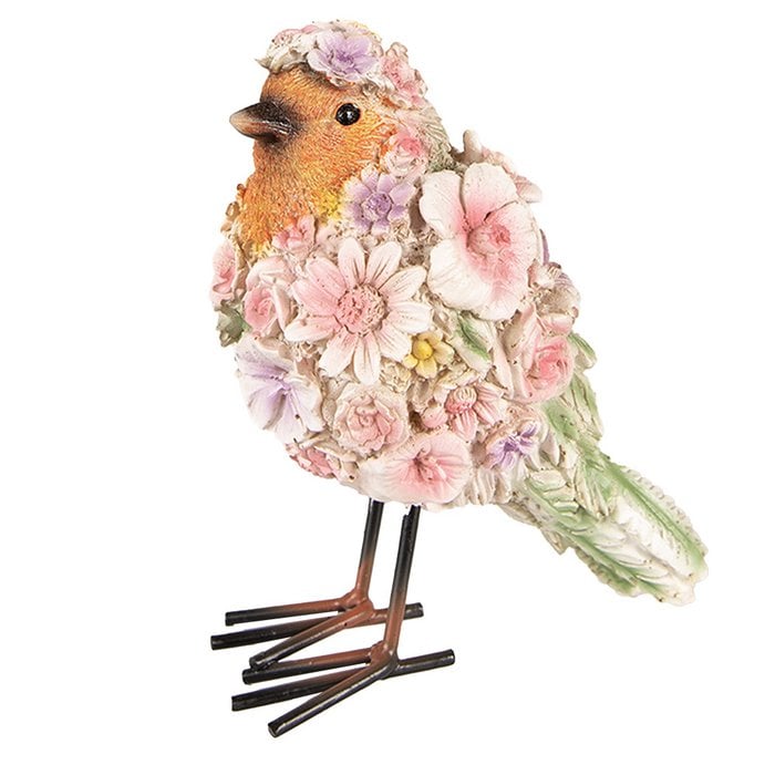 🐦 Figurine décorative moineau fleuri 7x10x12 cm