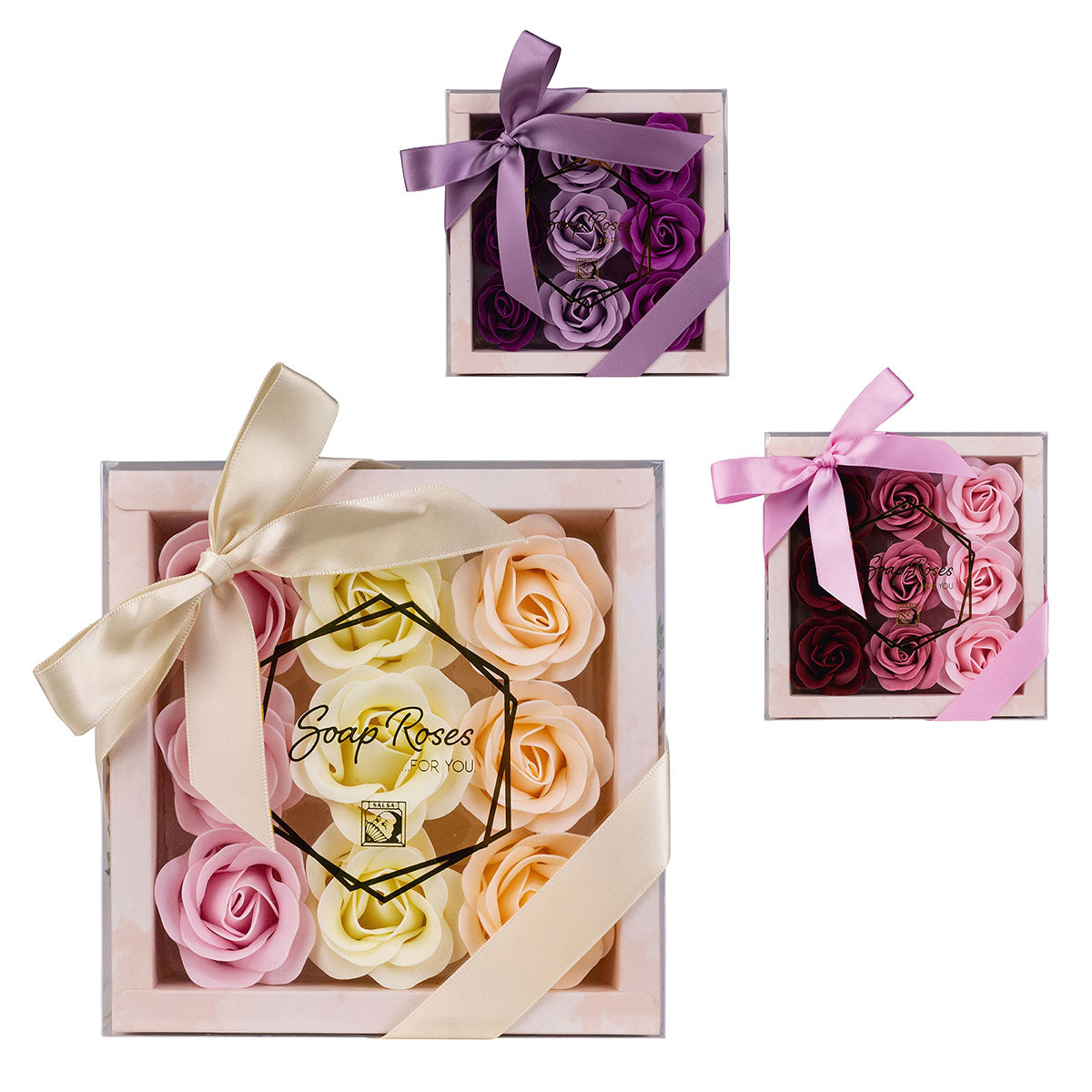 Roses de bain, dans un coffret cadeau 9 x 4 g, roses de savon / fleurs de bain