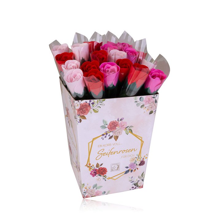 Roses de bain avec tige, fleurs de bain 3 couleurs assorties : rose/rose/rouge