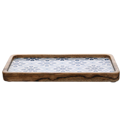 Country Living Mango-Holz Serviertablett 30 cm - Blaue Blumen