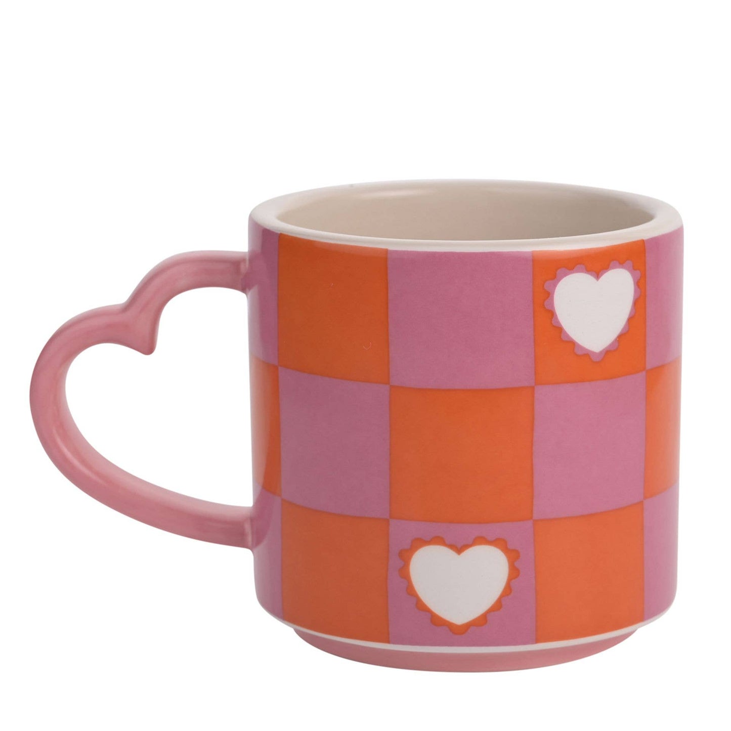 Tasse mit Himbeerblüten-Karomuster und Herz