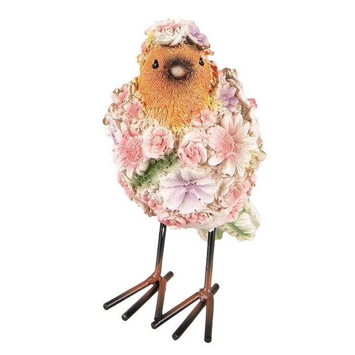 🐦 Figurine décorative moineau fleuri 7x10x12 cm