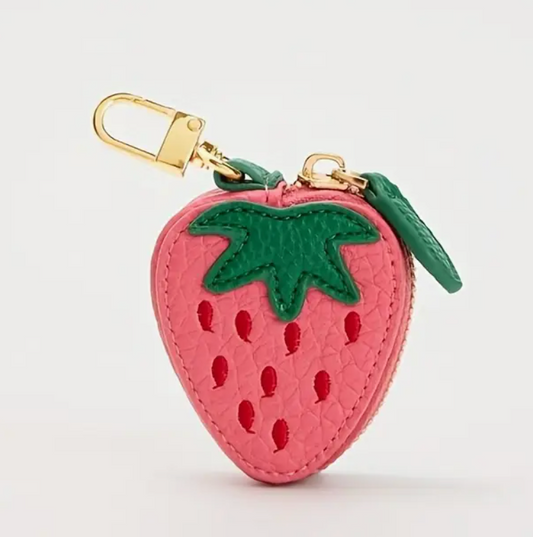 Berry Cute – Erdbeer-Schlüsselanhänger mit Mini-Münzfach aus Kunstleder