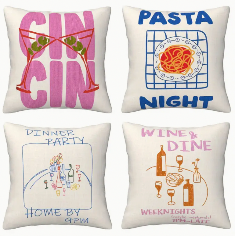 Kissen "Pasta-Night" – Stylisches Kissen aus Leinenmischung mit Food-Print