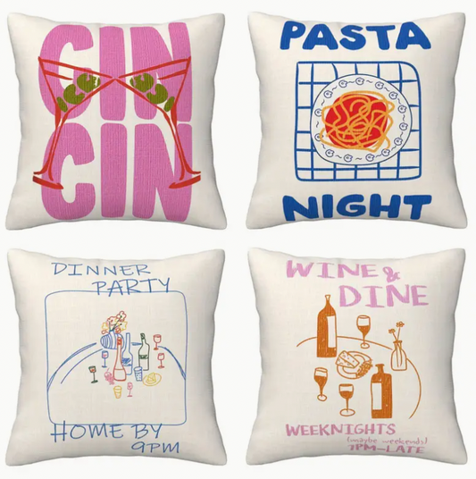 Kissen "Pasta-Night" – Stylisches Kissen aus Leinenmischung mit Food-Print