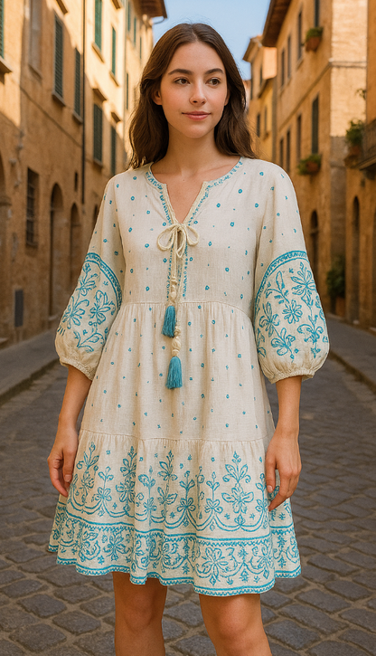 Kleid „Fiore Azzurro“ – Sommerliches Boho-Traumkleid mit Stickereien