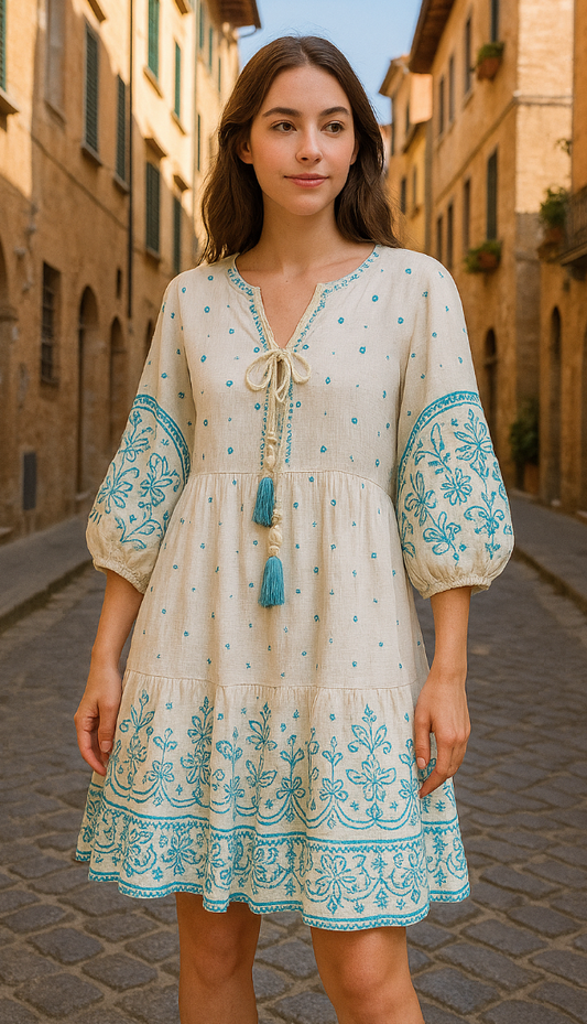 Kleid „Fiore Azzurro“ – Sommerliches Boho-Traumkleid mit Stickereien
