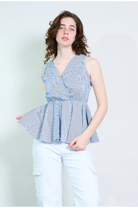 „Maribel“ – Streifen Peplum Top mit V-Ausschnitt