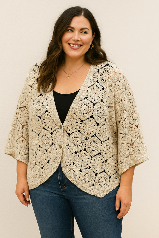 "Lucia" – Strickjacke in Häkeloptik