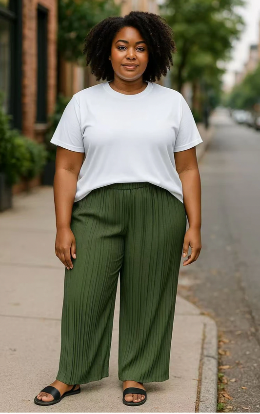 Hose „Malia“ – Plissee-Sommerhose in Khaki & Taupe