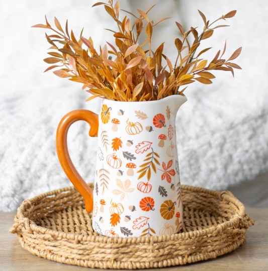 Herbstkrug „Pumpkins Please“ – Keramik-Dekovase mit Blättermotiv