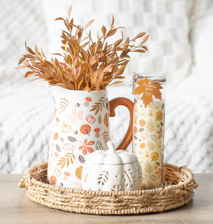 Herbstkrug „Pumpkins Please“ – Keramik-Dekovase mit Blättermotiv