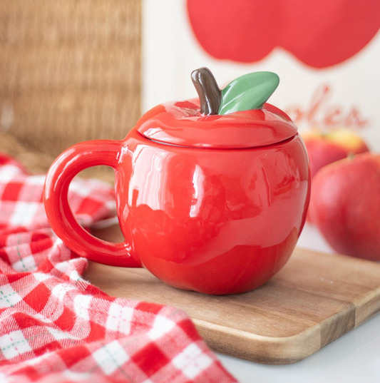 Tasse „Red Delicious“ – Apfel-Keramiktasse mit Deckel (550 ml)