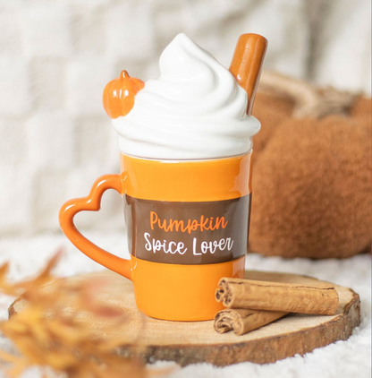 Tasse „Pumpkin Spice Love“ – Herbst-Mug mit Deckel