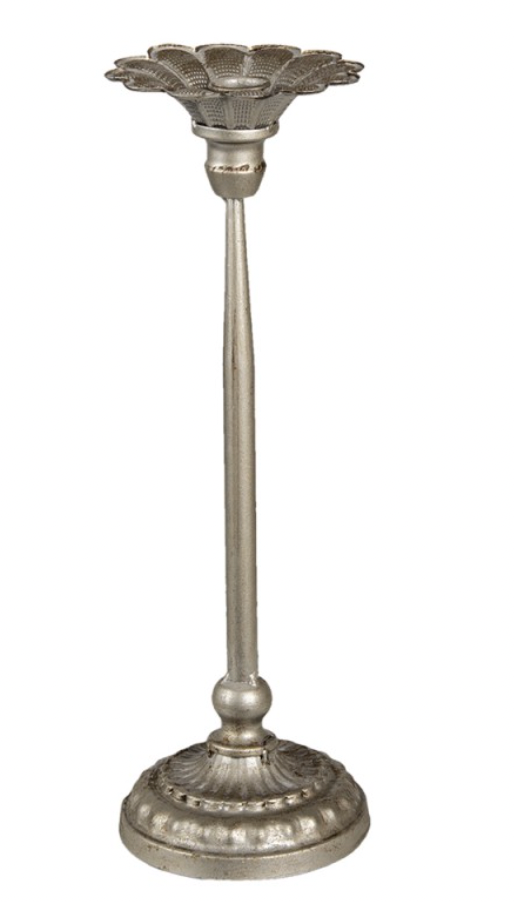 Kerzenleuchter „Silver Bloom“ – klassisch, silber, Ø 13×40 cm