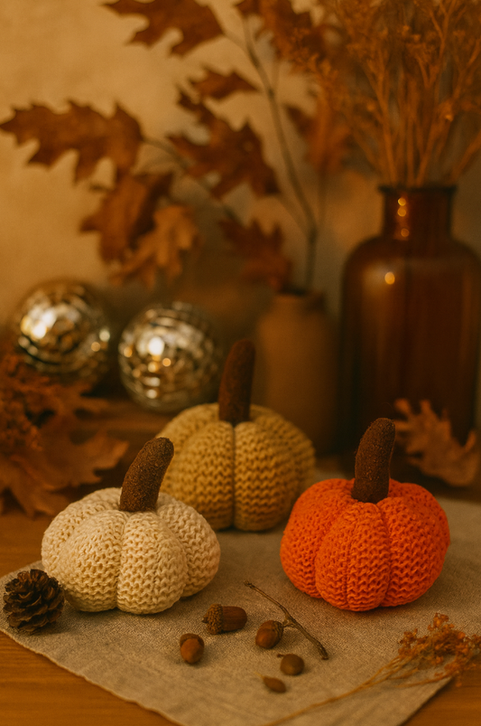 Kürbis „Knitted Autumn“ – Textil-Dekokürbis, Ø 15 cm, 3 Varianten